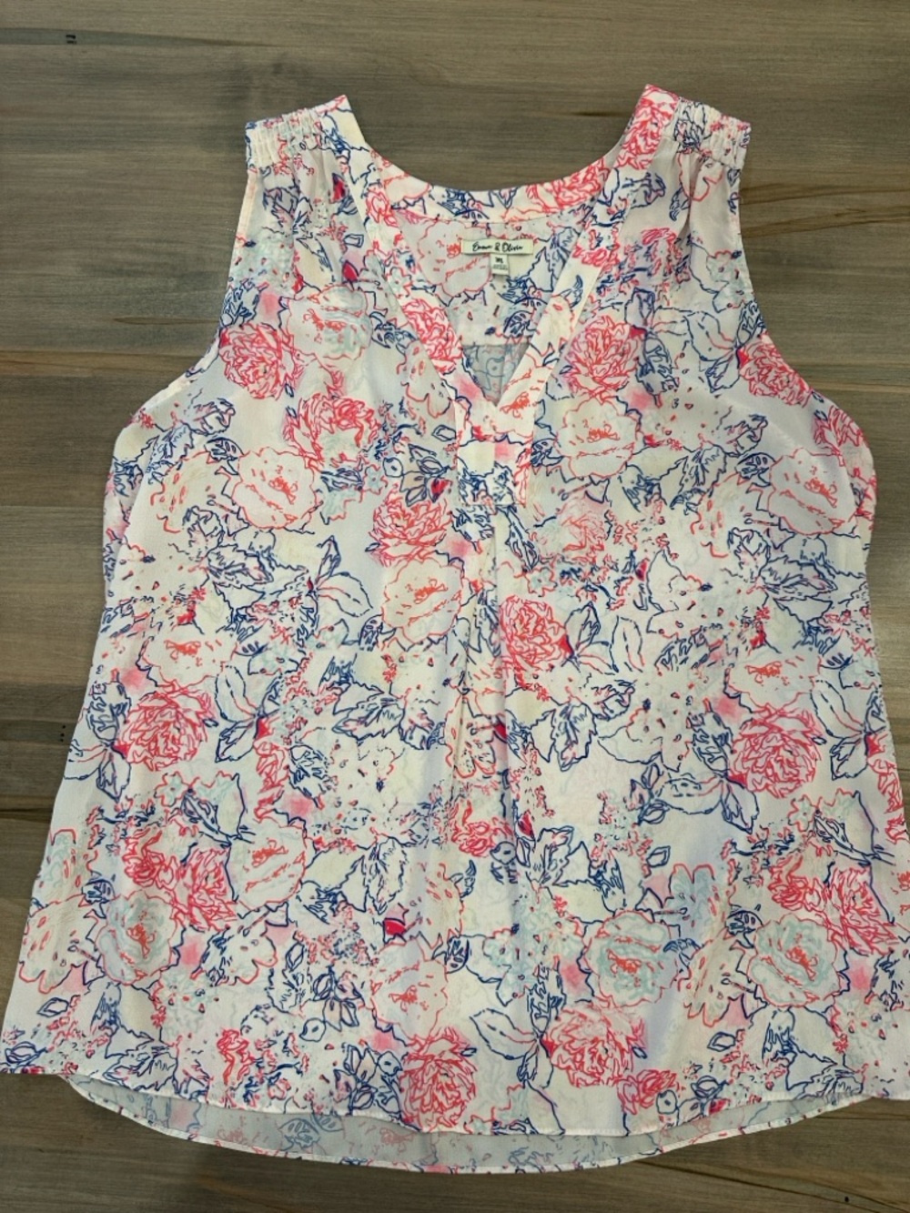 Floral V-Neck Sleeveless Camisole in White with Pink & Blue